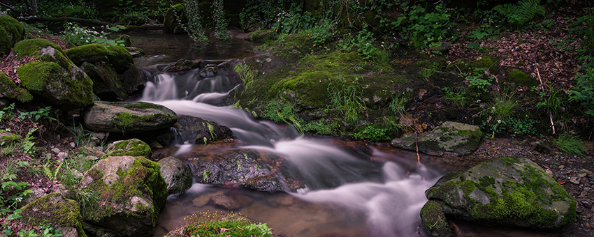 A stream going over rocks. 