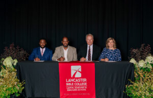 Official signers to the partnership between PEKBA and LBC | Capital included, from left, PEKBA Vice Moderator the Rev. William Scott III, PEKBA Moderator Dr. Wayne Weathers, LBC | Capital Executive Vice President Dr. Lee DeRemer and Provost Tricia Wilson.