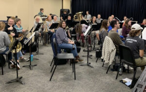 Student, alumni and friends from the community rehearse together for the Fall 2022 Community Band Concert at LBC.