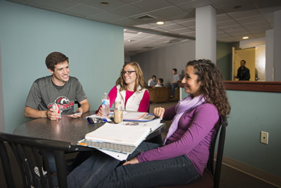 Students studying and socializing.