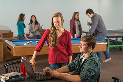 Students studying and socializing.