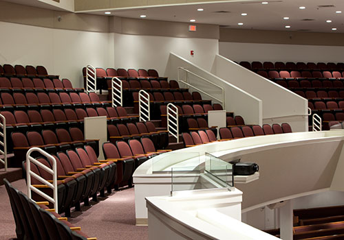 Balcony seating at Lancaster Bible College's Good Shepherd Chapel.