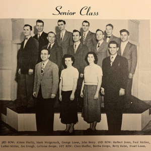 This photo of the 1951 senior class features future president Stuart Lease (bottom right).