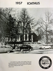 This is aA photo of the front of the college when it called Lancaster City home.