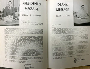 The 1959 yearbook featured messages from the college’s second president, William J. Randolph, as well as the dean, who was Stuart Lease. (Lease would eventually become the college’s third president in 1961.)