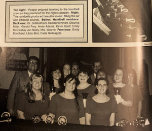 The Handbell Club featured several members and was led by current professor Dr. Tim Sidebothom, who serves in the Music, Worship & Performing Arts Department.