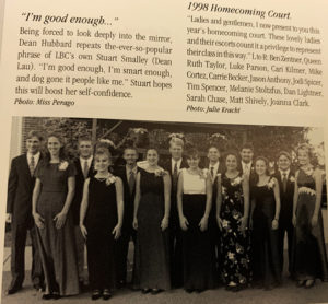 This picture features the 1998 Homecoming Court; Ruth Taylor (second from the left) was named Homecoming Queen.