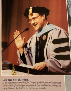 Newly named President Dr. Peter W. Teague addresses the crowd at his inauguration.