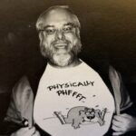 Lancaster Bible College President Dr. Gilbert Peterson shows off a great shirt at one of the LBC basketball games during the 1987-88 academic year.