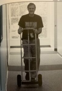 Lancaster Bible College President Dr. Teague helps move students into the dorms during the 2005-06 academic year.