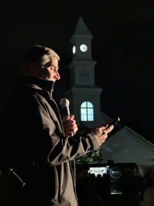 LBC President Dr. Tommy Kiedis speaks to attendees at the 2023 tree lighting.