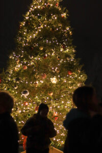 Students gather for last year's tree lighting at the center of campus.